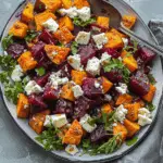 Roasted Beet and Sweet Potato Salad with Feta and Yogurt Dressing