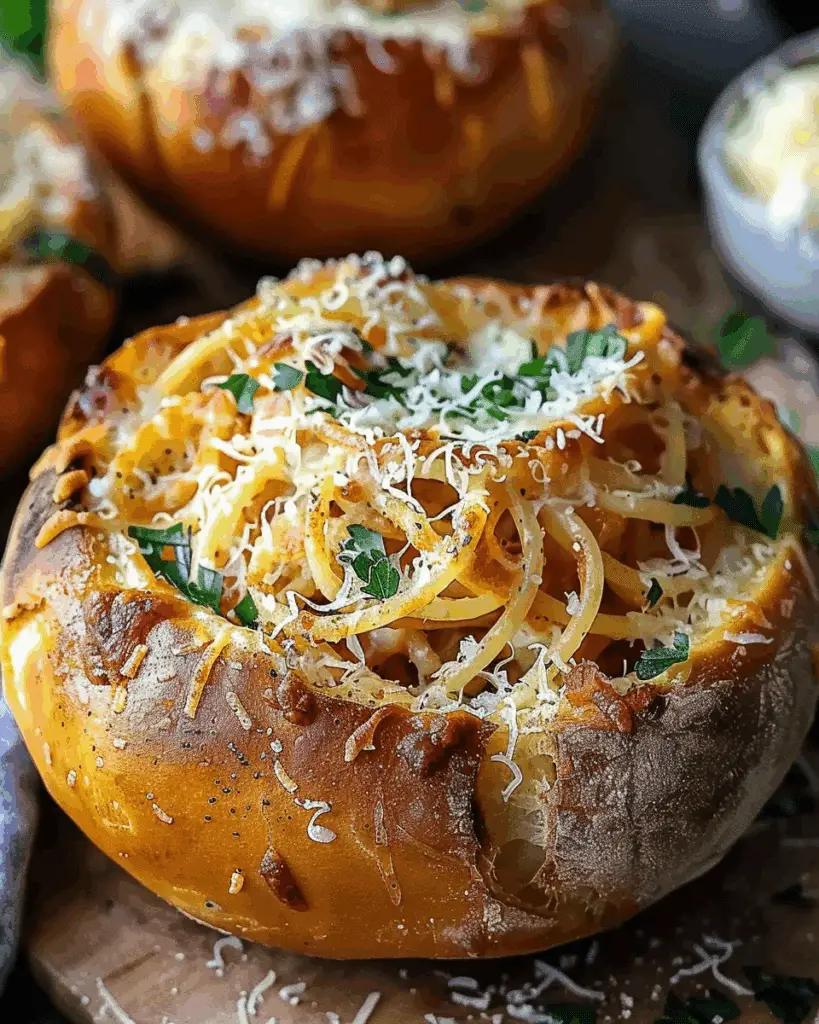 Spaghetti Garlic Bread Bowls