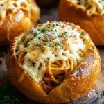 Spaghetti Garlic Bread Bowls