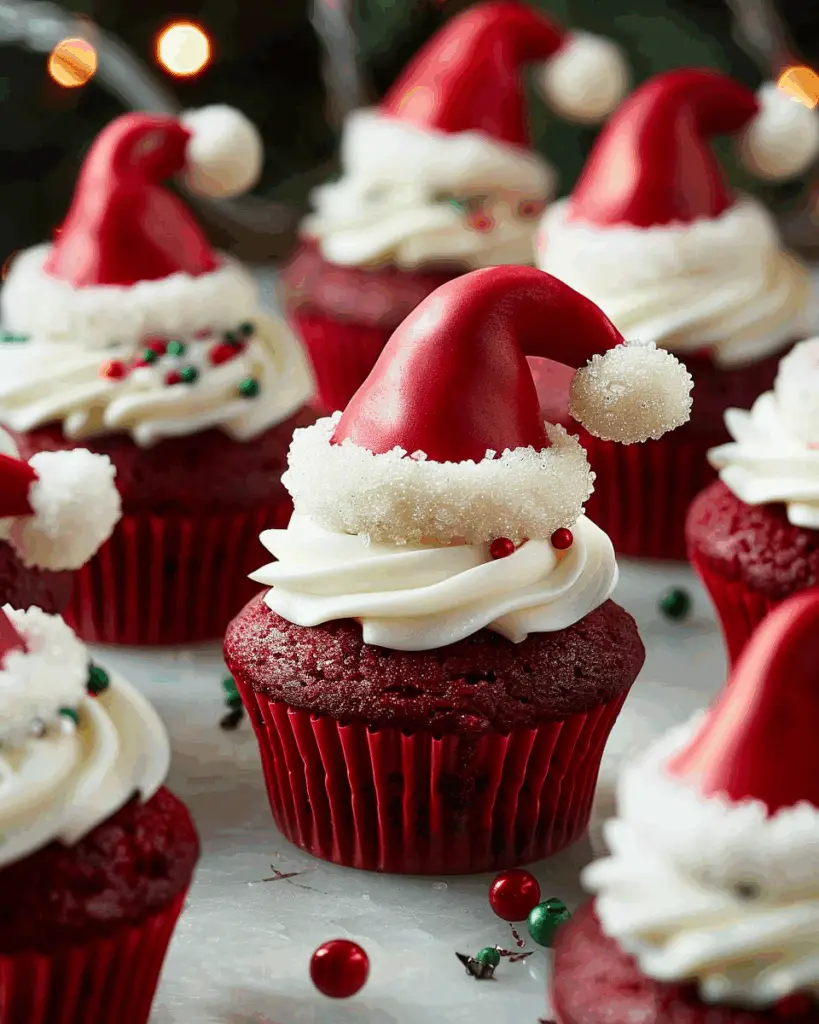 Red Velvet Santa Hat Cupcakes