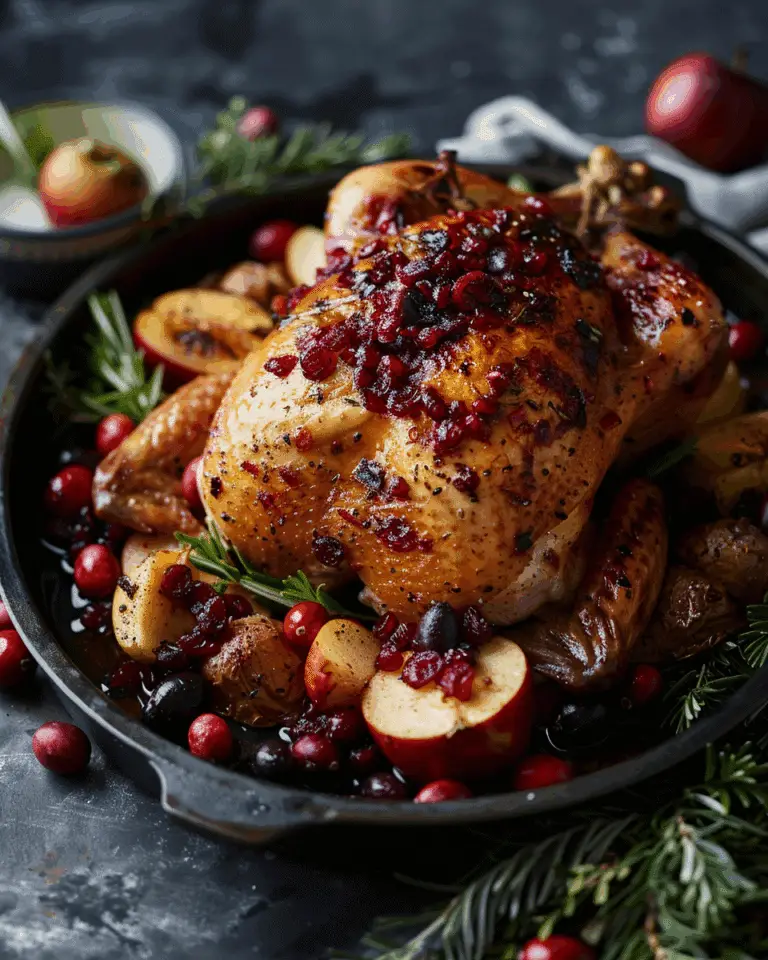 Stuffed Roast Chicken with Cranberries and Apples