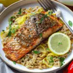 Honey Dijon Crusted Salmon & Creamy Lemon Garlic Orzo