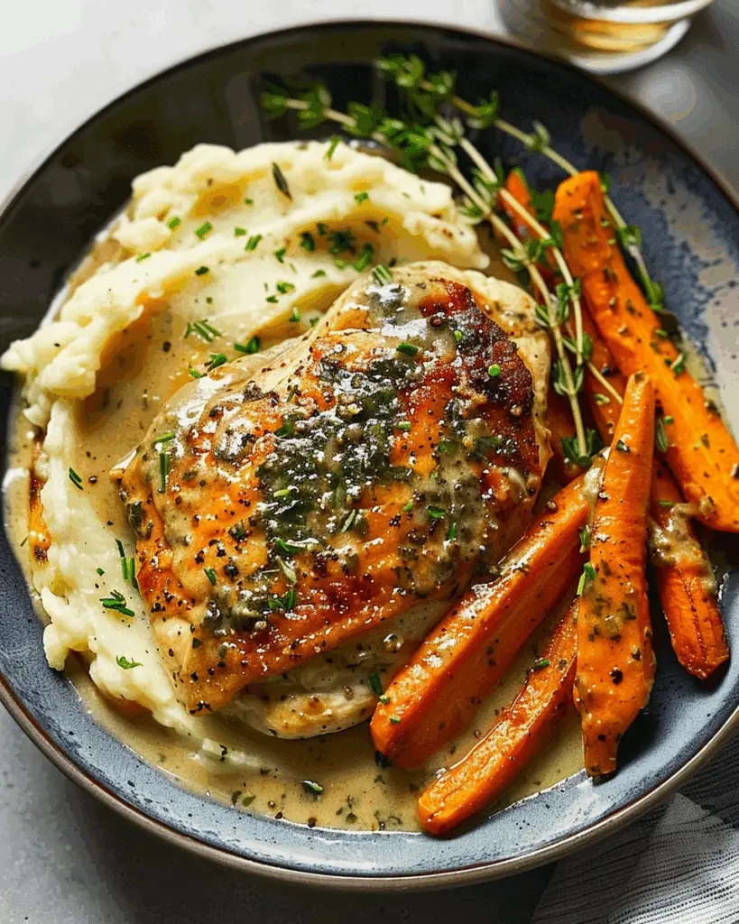 Creamy Herb Chicken with Mashed Potatoes & Glazed Carrots