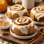 Pumpkin Shaped Cinnamon Rolls with Cream Cheese Frosting