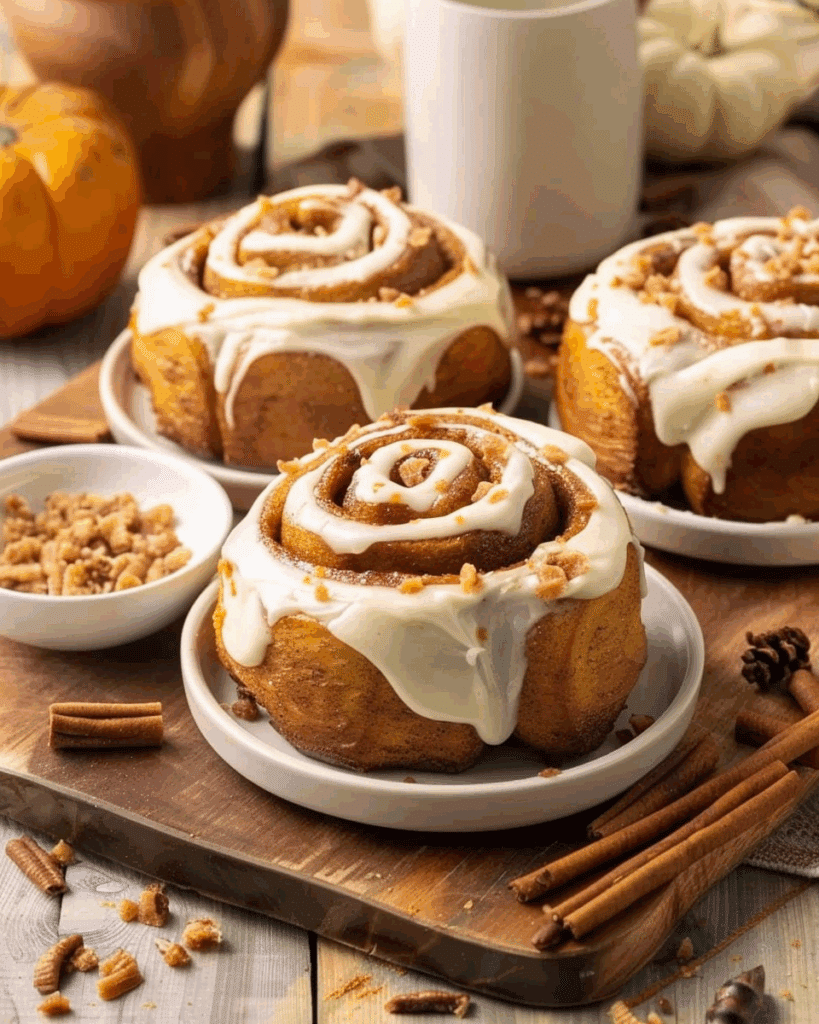 Pumpkin Shaped Cinnamon Rolls with Cream Cheese Frosting