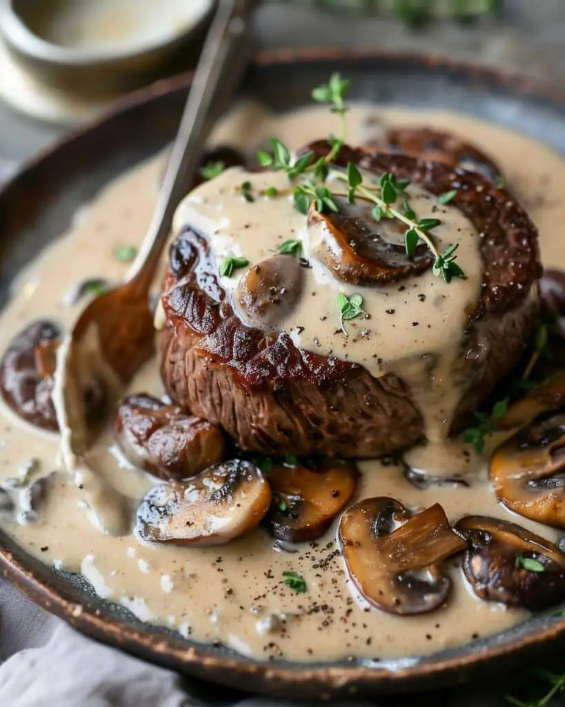 Filet Mignon with Creamy Mushroom Shallot Sauce