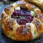 Baked Brie in Bread Bowl with Cranberry Sauce and Thyme