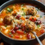Rustic Parmesan Meatball & White Bean Tomato Soup