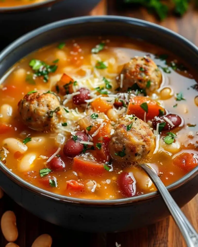 Rustic Parmesan Meatball & White Bean Tomato Soup
