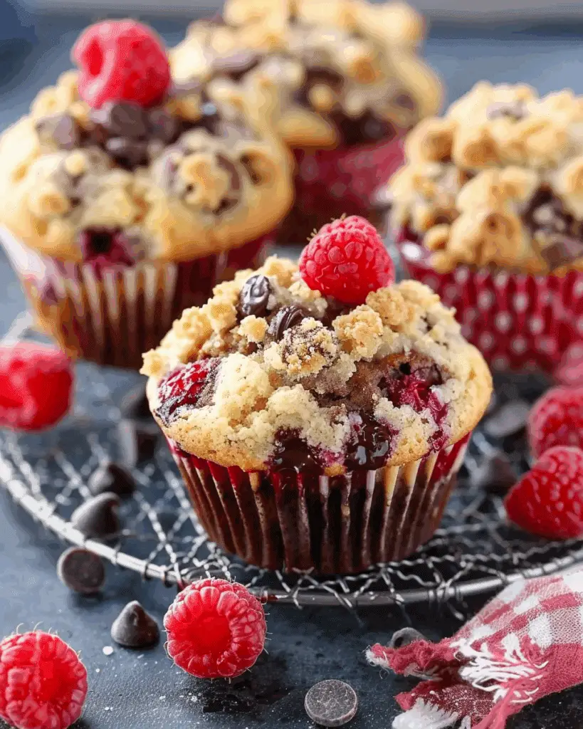 Raspberry and Chocolate Chip Muffins with Crumble Topping