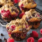 Raspberry and Chocolate Chip Muffins with Crumble Topping