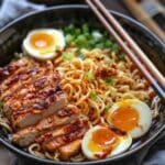 Fiery Chicken Ramen with Creamy Garlic Sauce