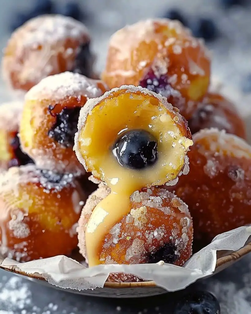 Blueberry Cake Donut Holes with Citrus Glaze & Lemon Curd Filling