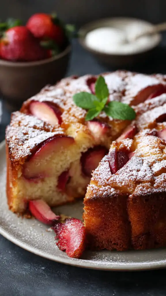 Strawberry Peach Greek Yogurt Cake