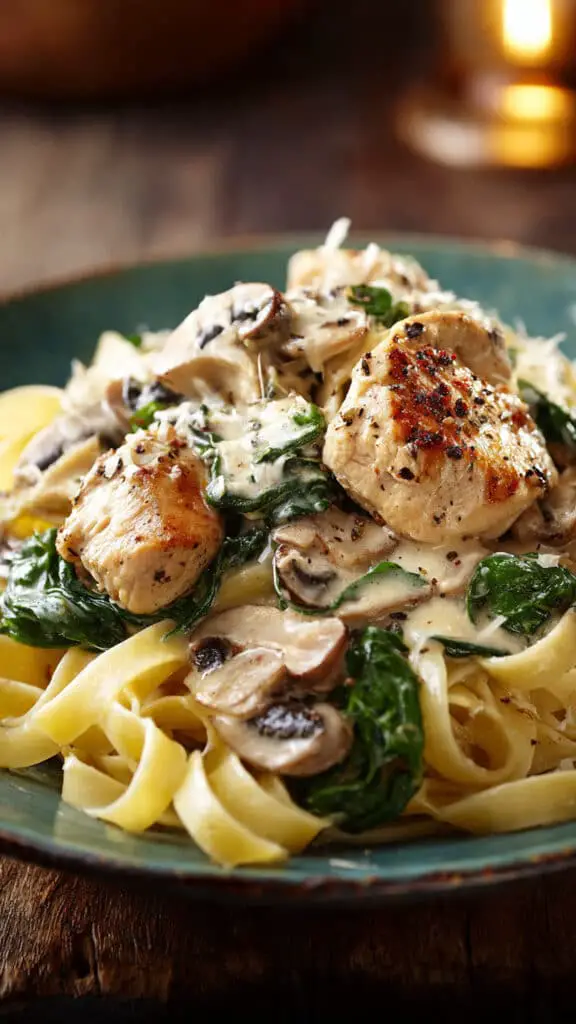 Creamy Chicken Marsala Pasta with Spinach and Mushrooms