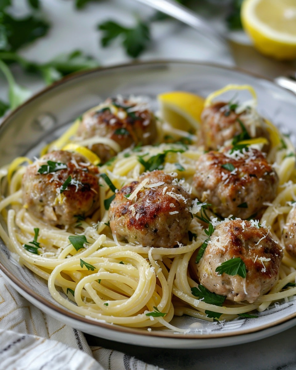 Garlic Butter Turkey Meatballs with Lemon Pasta