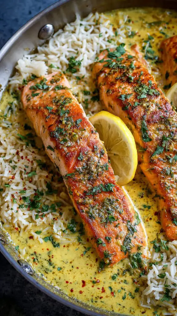 One-Pan Coconut Curry Salmon with Garlic Butter