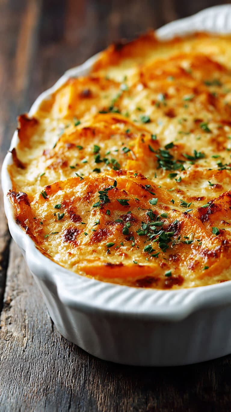 Creamy Garlic Butter Sweet Potato Bake