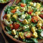 Corn, Tomato, and Spinach Salad with Creamy Pesto Dressing