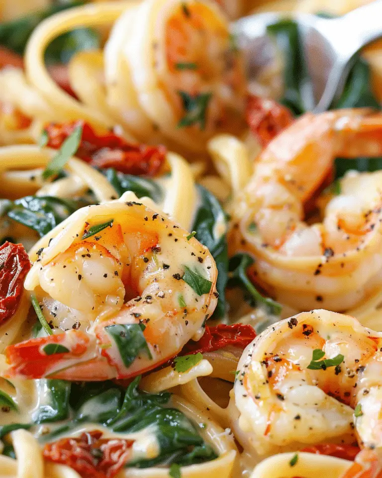 Creamy Sun-Dried Tomato Shrimp with Spinach Pasta