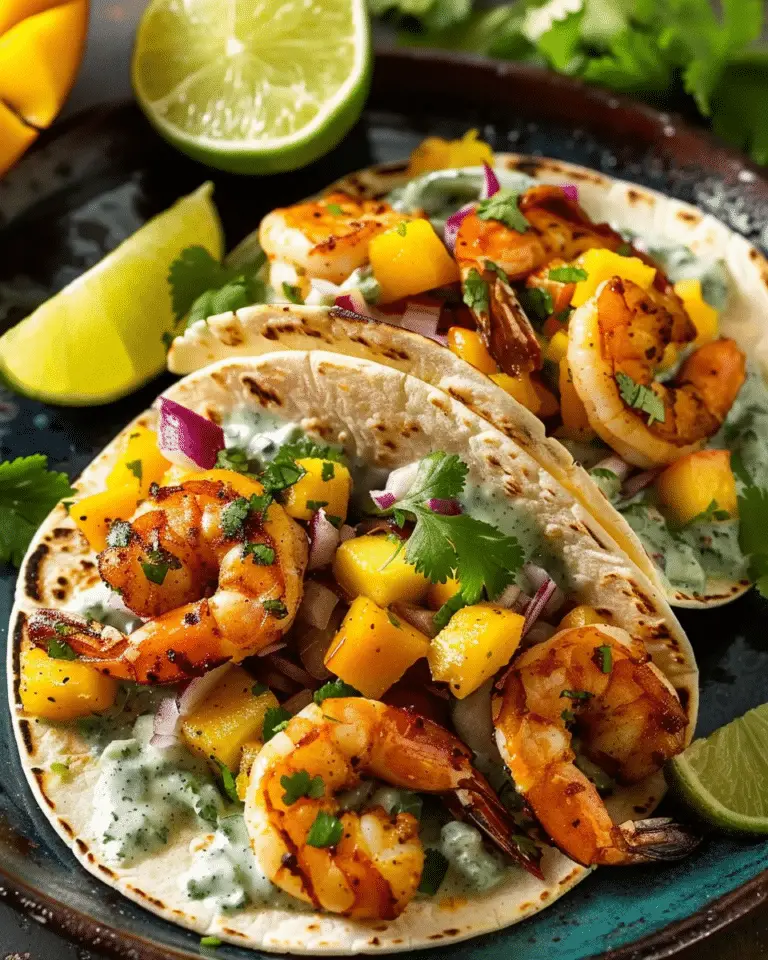Shrimp Tacos with Mango Salsa & Creamy Cilantro Sauce