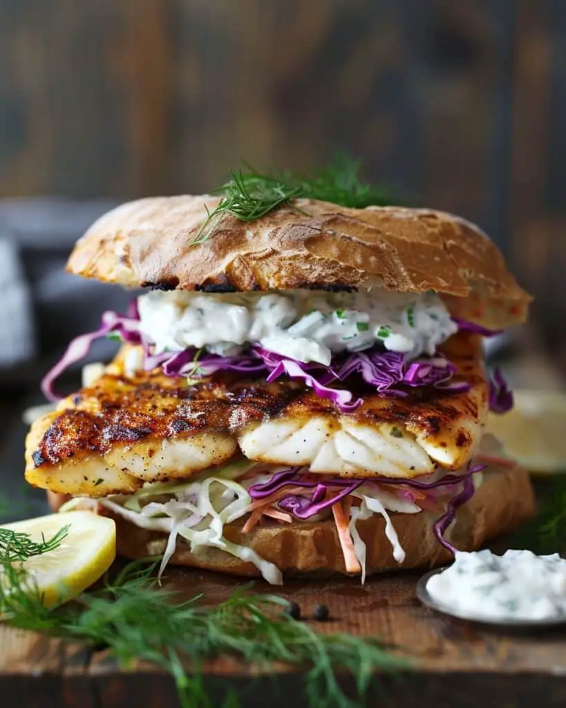 Grilled Fish Sandwich With Slaw & Tzatziki