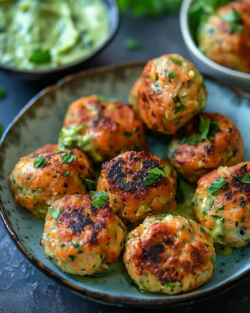 Baked Salmon Meatballs with Avocado Sauce