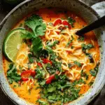 Coconut Curry Noodle Soup with Fresh Lime & Herbs