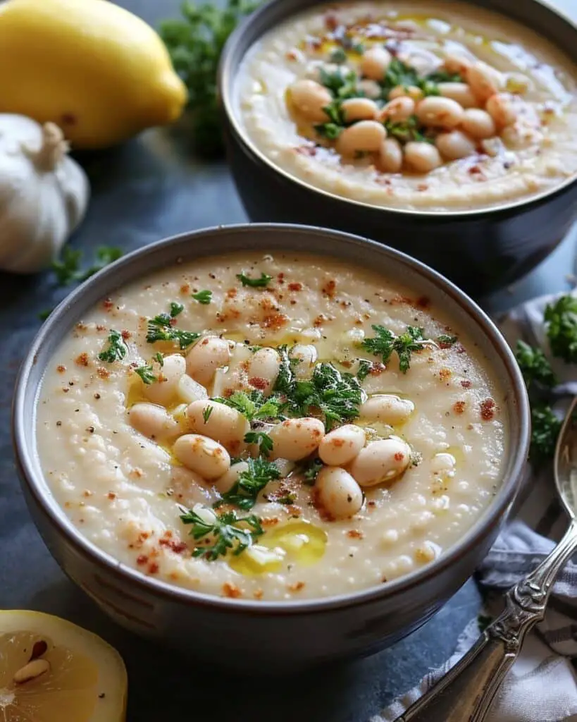 Greek White Bean Soup With Garlic & Lemon