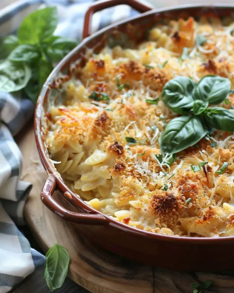 French Onion Chicken Orzo Casserole