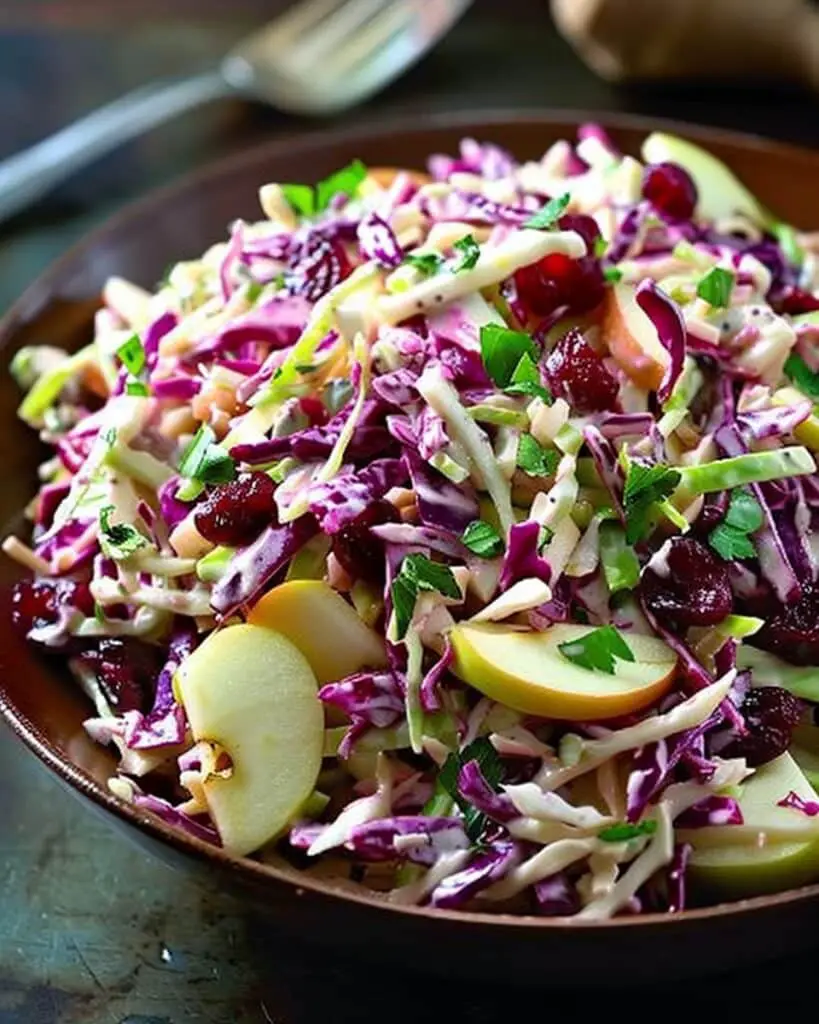 Apple Cranberry Coleslaw with Creamy Ginger Dressing