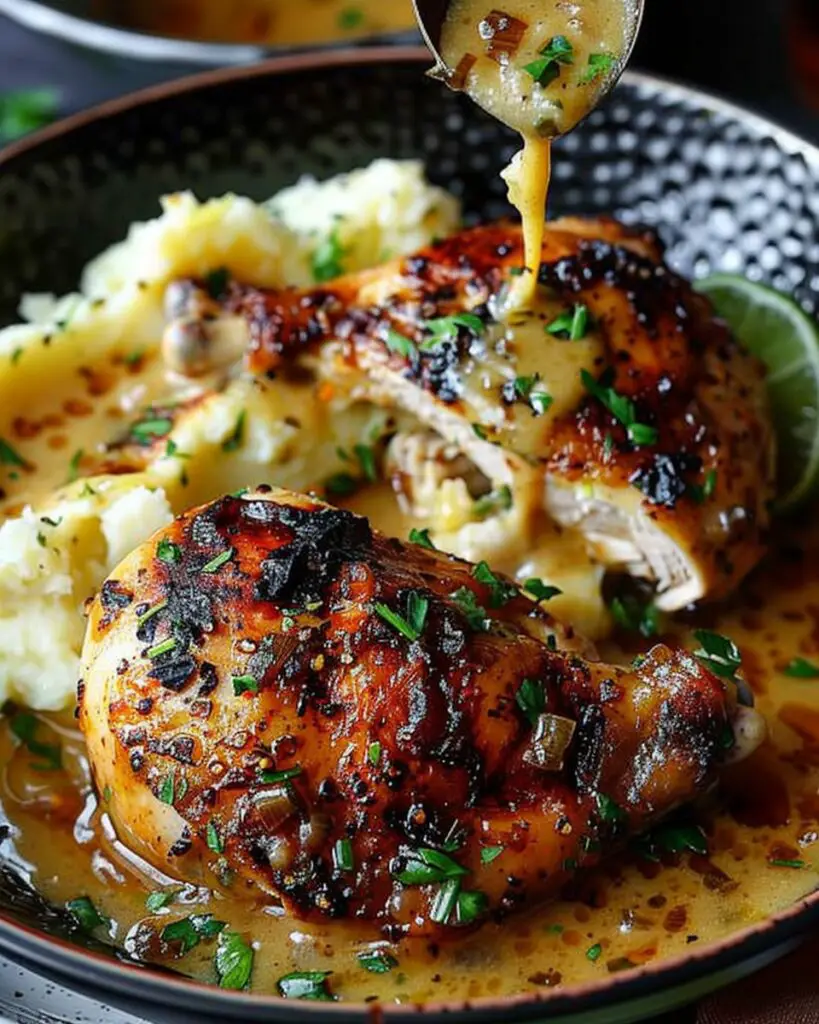 Cilantro Lime Roasted Chicken with Creamy Mashed Potatoes and Pan Gravy
