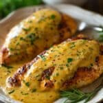 Pretzel Chicken with Mustard-Cheddar Sauce
