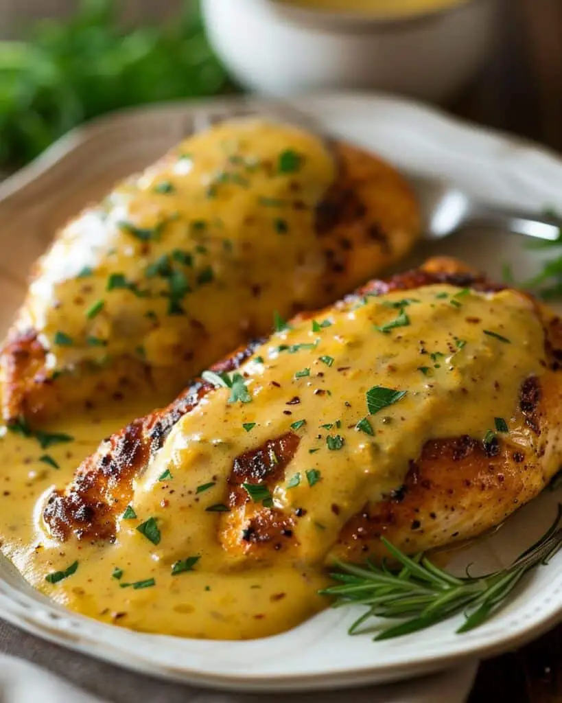 Pretzel Chicken with Mustard-Cheddar Sauce