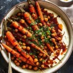 Spicy Maple Roast Carrots with Crispy Chickpeas and Yogurt Sauce