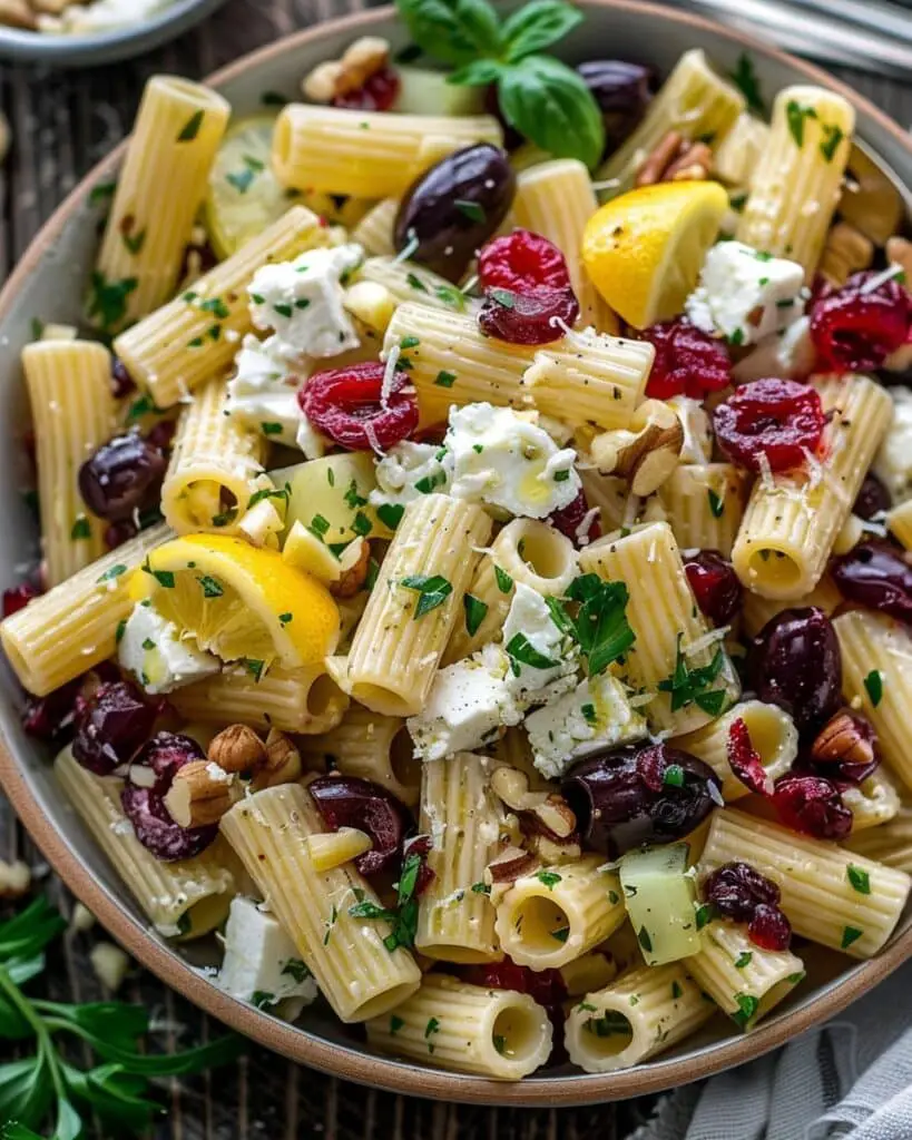 Feta & Cranberry Rigatoni Salad with Lemon Vinaigrette