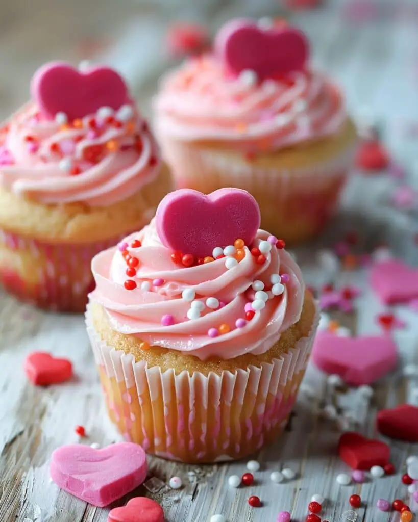 Love Cupcakes with Frosting and Heart-Shaped Candies
