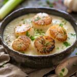 Creamy Seafood Chowder with Seared Scallops, Celery & Garlic