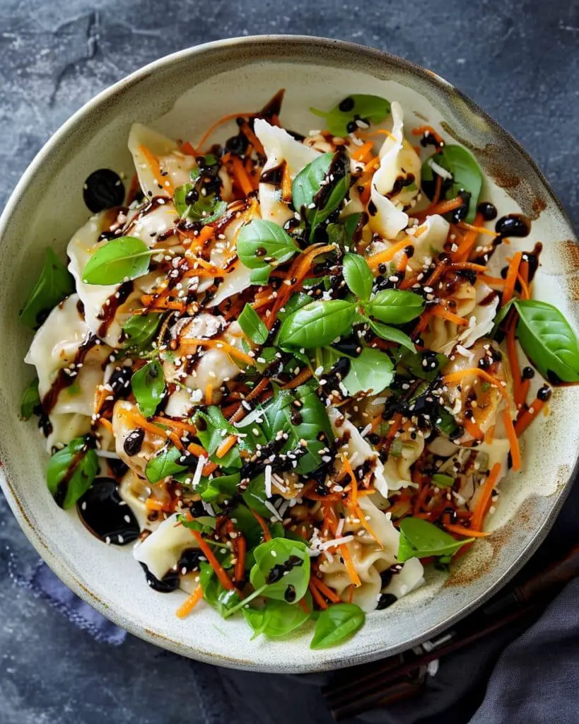 Chilled Dumpling Salad with Basil and Balsamic Dressing