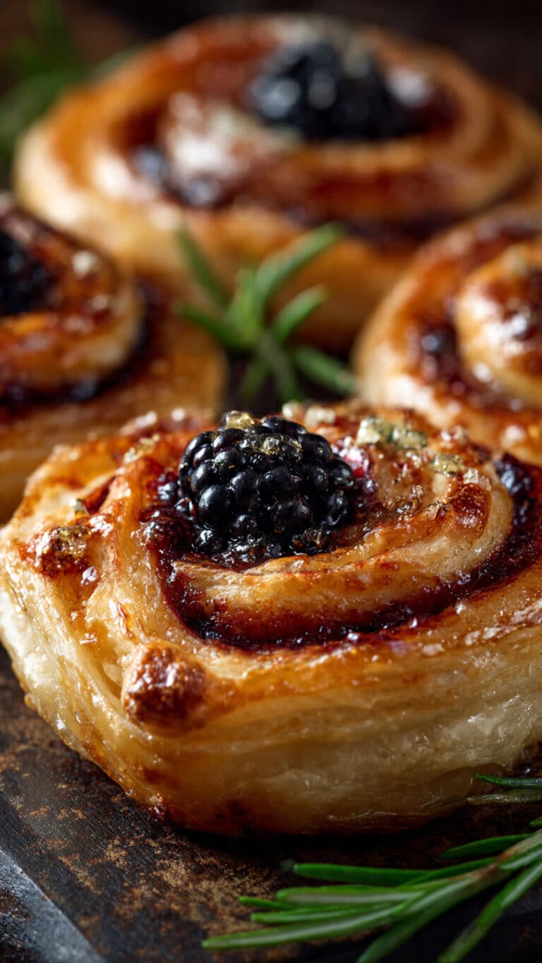Brie and Blackberry Puff Pastry Swirls with Honey & Rosemary