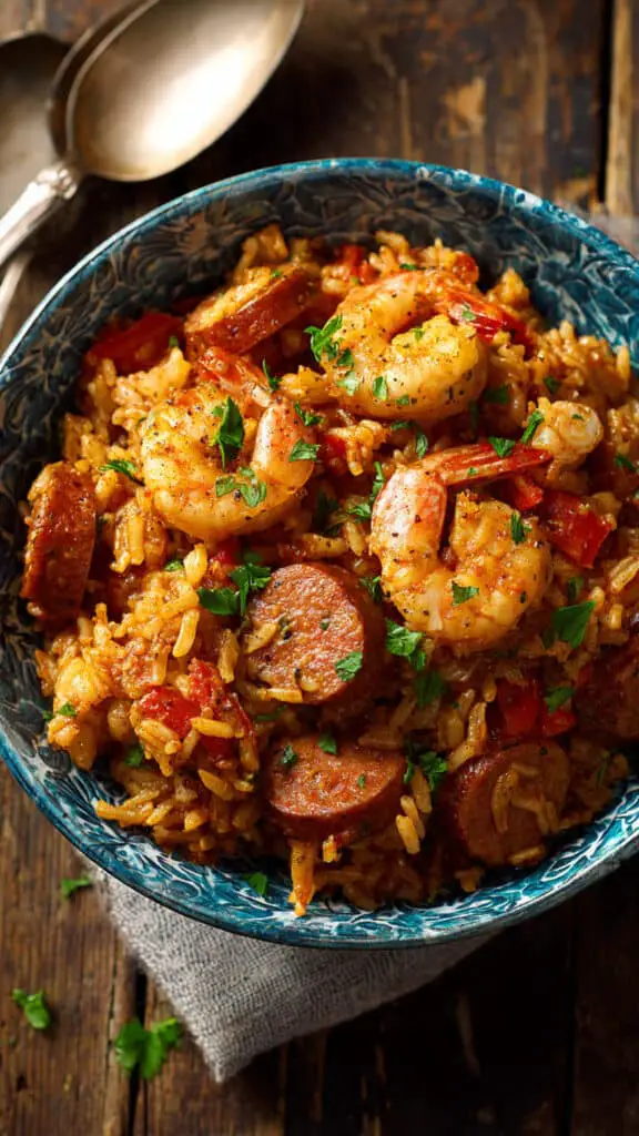 Slow Cooker Cajun Jambalaya with Chicken, Sausage & Shrimp