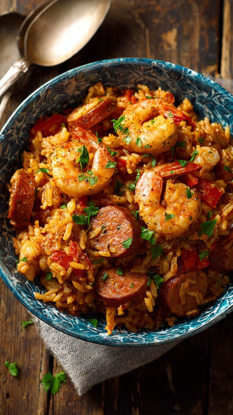 Slow Cooker Cajun Jambalaya with Chicken, Sausage & Shrimp