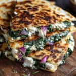 Mediterranean Quesadillas with Spinach, Feta, Mozzarella, and Red Onion