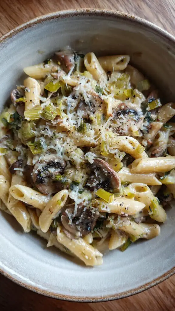 Caramelized Leek and Mushroom Pasta with Gruyere