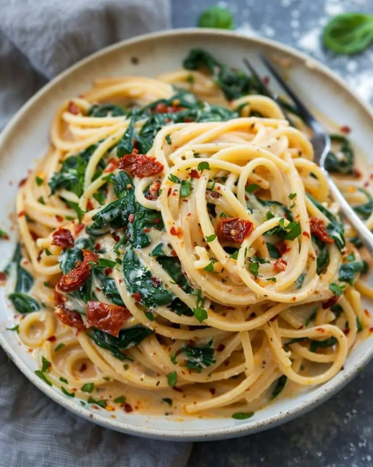 Spaghetti & Spinach with Sun-Dried Tomato Cream Sauce