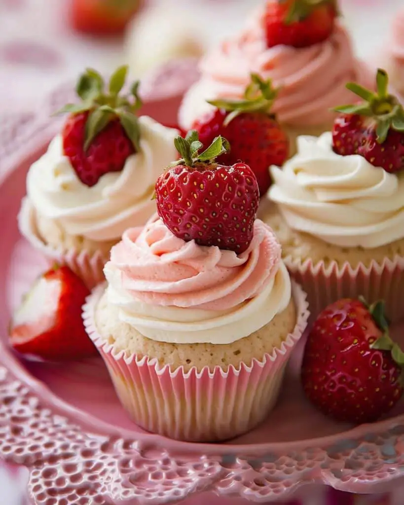 White Chocolate Strawberry Cupcakes