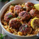 Greek Chicken Meatballs with Lemon Orzo
