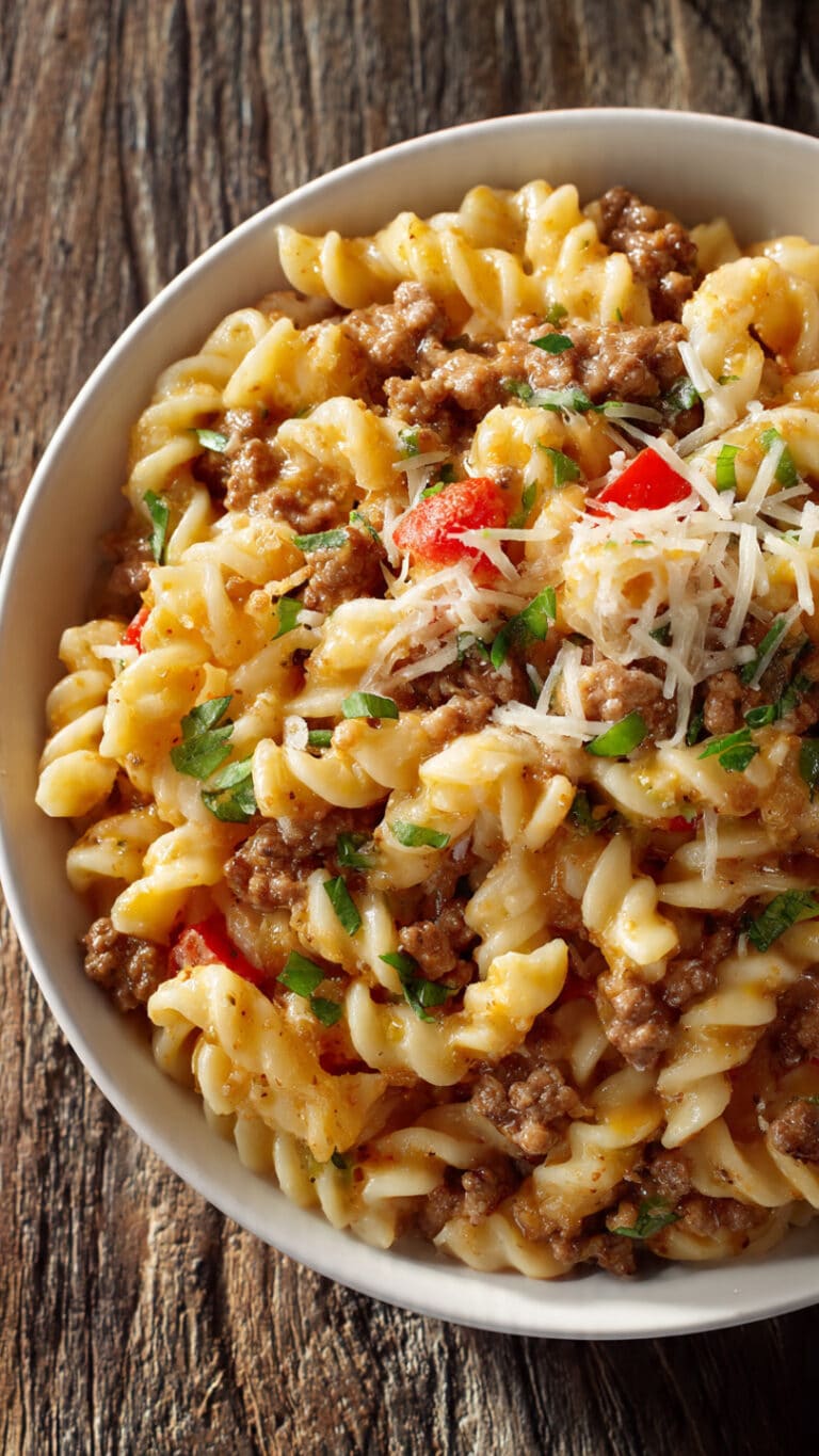 Easy Loaded Cheeseburger Alfredo Pasta