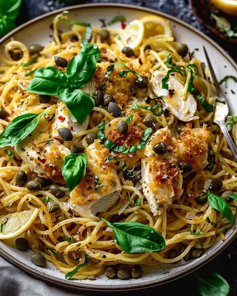 Lemon Basil Chicken Pasta with Crispy Capers