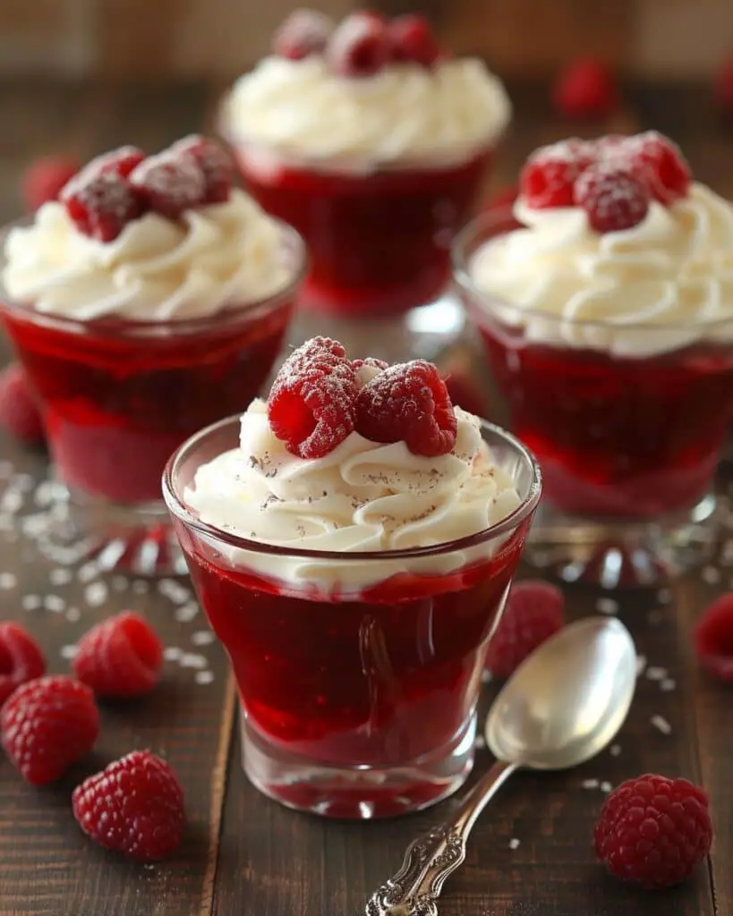 Layered Raspberry Jello Cups with Creamy Pudding